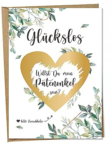 Ninky® Rubbelkarte Willst Du mein Patenonkel sein? Postkarte mit Kuvert - Schwangerschaft verkünden Pate Patenonkel fragen - Rubbellos Herz Gold DIN A6