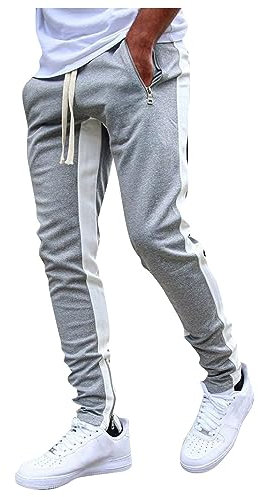 KONG JIMFAN Herren Sporthose Bequem Yogahose Komfortabel Wanderhose Herren Jogging-Hose Men Stoffhosen Herren Lange Jogginghose Herren Mit Reißverschluss Sporthose Weiß(Grau,L)