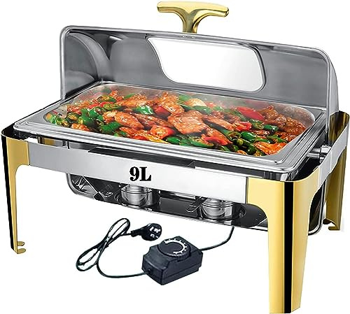 FLTRGO Chafing Dish Buffet, 9L/13L Calientaplatos de Buffet de Acero Inoxidable, Chafing Dish Electrico para Hotel Fiesta y Cocina, Temperatura Ajustable 30-85 ℃
