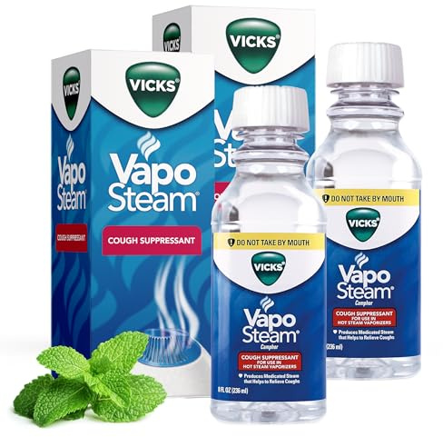 Vicks VapoSteam Medicated Liquid Camphor Cough Suppressant, VapoSteam Liquid Helps Relieve Coughing, Compatible with Vicks Humidifiers & Vaporizers, 8 Oz, Pack of 2
