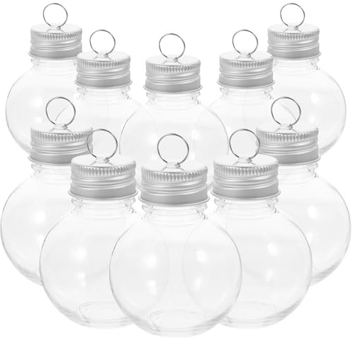 10Stücke Wiederverwendbar Saftflaschen zum Befüllen 50ml Transparente Weihnachtskugeln Bonbonglas mit Deckel Weihnachtsbaum Kugeln Leere Milchflaschen Smoothie Flaschen Plastikflaschen