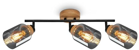 BRILONER – Deckenlampe, Deckenleuchte, Lampe, Rauchglas, Schwenkbar, Wohnzimmerlampe, Schlafzimmerlampe, Küchenlampe, Schwarz-Holz