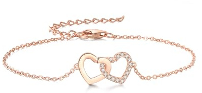 GW Armband Damen mit Herz Anhänger Zirkonia Silberarmband Damen Schmuck Geschenke für Frauen Mama Beste Freundin (Rosegold)
