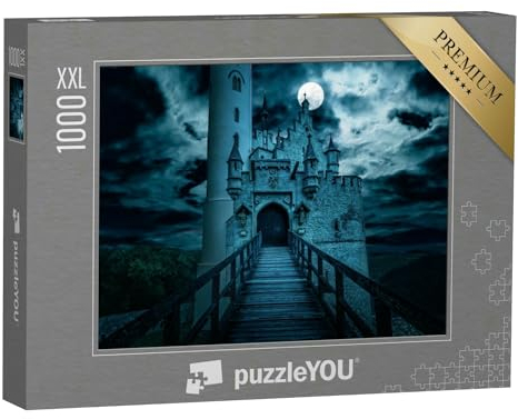 Puzzle 1000 Teile XXL „Gspenstische Inszenierung: Schloss Lichtenstein bei Nacht“ – aus der Puzzle-Kollektion Gothik