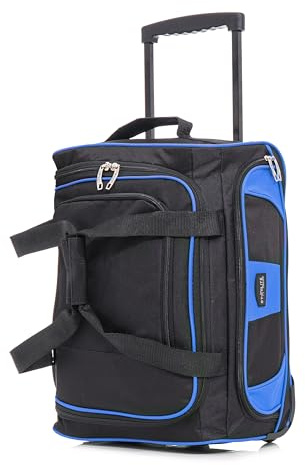 DK Luggage 19 Small Cabin Kids Travel Suitcase Luggage Bag Holiday for Boys & Girls, Carry-On or Pull-Along Trolley Cabin Wheeled Holdall Black/Blue