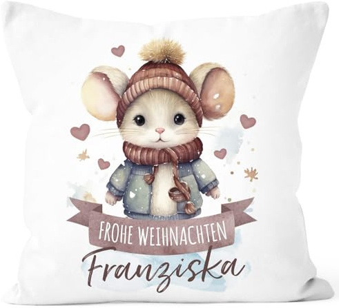 SpecialMe® Kissen-Bezug Weihnachten Tier-Motive personalisiert mit Namen Namenskissen Geschenk für Jungen und Mädchen Baby Weiss Standard