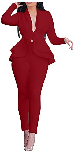 Traje de pantalón para mujer, festivo, elegante, de 2 piezas, corte ajustado, blazer con pantalones de traje, mono elegante para mujer, mono elegante, para fiestas, fiestas, bodas, damas de honor,