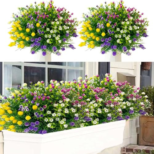 SXWKY 12 Bündel Kunstblumen für Außen,UV-Beständige Künstliche Blumen Außen Künstliche Blumen Balkonpflanzen Wetterfeste Beständige Plastikblumen wie Echt für Außenbereich Balkon Garten, X010