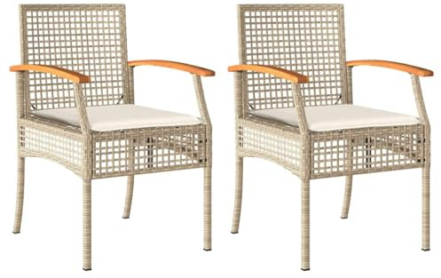 vidaXL Gartenstühle mit Kissen 2 STK. Beige Poly Rattan Akazienholz
