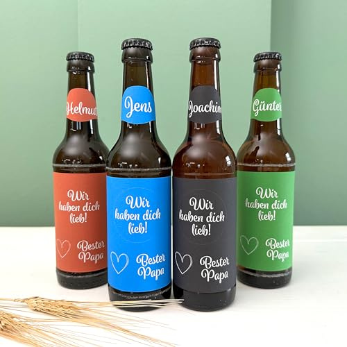 Personalisiertes Bieretikett | Vatertag | Aufkleber für eine personalisierte Bierflasche mit Rubbellos | Bester Papa | Vatertagsgeschenk (Schwarz, ohne Rubbelsticker)