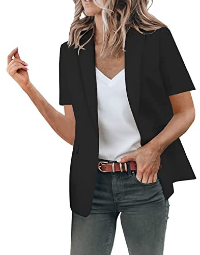 Blazer estivo da donna a maniche corte – blazer da donna nero sciancrato elegante a maniche corte blazer tinta unita risvolto slim fit business giacca da ufficio cappotto casual abiti da lavoro bolero