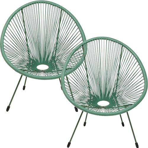 Kare Design Gartenmöbel 2er Set Acapulco Mono, Grün, Outdoor, Retro-Design | 2x Sessel, Gartenstühle, Sitzgruppe, Lounge-Möbel für Balkon, Garten, Terrasse, Grünes Stahlgestell
