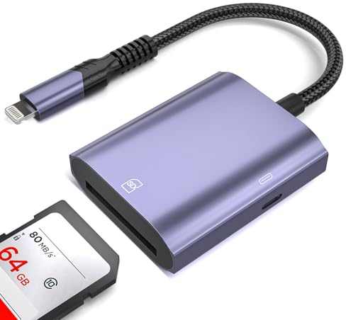 Lettore di schede SD per iPhone USB OTG Adattatore 2 in 1, adattatore lettore di schede di memoria con porta PD per lettore di schede SD iPhone, lettore di schede da Lightning a SD, Plug and Play,