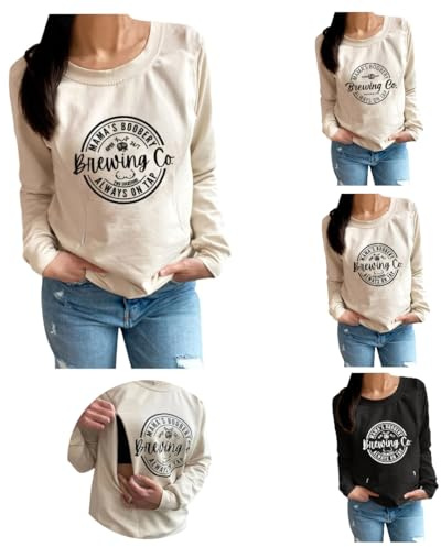 Dasongff - Sudadera de lactancia para embarazo, para mujer, cuello redondo, manga larga, manga larga, sudadera con cremallera lateral, suéter de lactancia