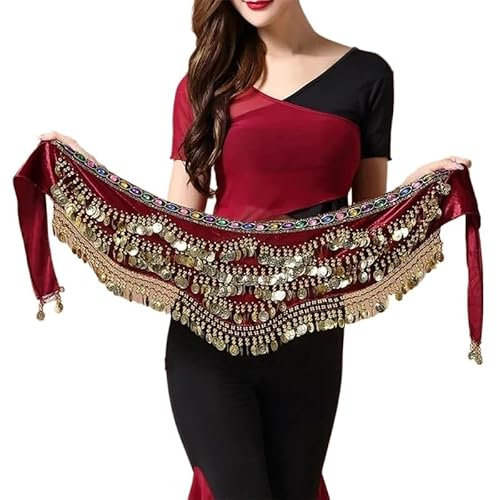YUCHUANGYE Bauchtanz Bauchtanz Kleidung Zubehör Tanzen Gürtel Bauchtanz Gürtel Bell Dance Hüfttuch Golden Bauchtanz Rock(Wine red)