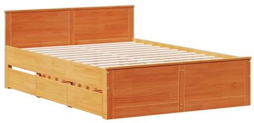 vidaXL Massivholzbett ohne Matratze mit Kopfteil Braun 140x190 cm