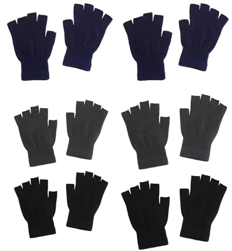 FUIPVGI 6 Pares Guantes sin Dedos Guantes de Medio Dedo Guantes sin Dedos Hombre Invierno Confortables Calientes Guantes de Punto Térmico Respirable para Hombres y Mujers (3 Colores)
