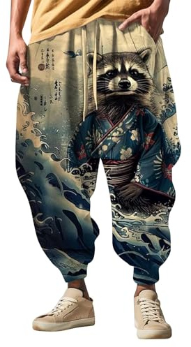 PODOLIXIA Pantaloni Harem Maschili Casual con Stampe dei Cartoni Animati, Stile Hip Hop e Strada, Pantaloni Aladin a Gamba Larga per il Tempo Libero