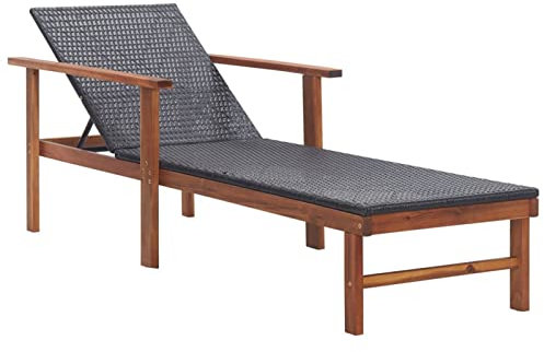 Xichuzi Sonnenliege Poly Rattan und Akazie Massivholz Schwarz, Gartenliege, Liegestuhl, Sonnenstuhl, Sonneninsel Outdoor, Liegen, Gartenmöbel, Bäderliege, Relaxliege - 48706