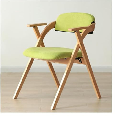 Moderner grüner Holzstuhl mit gepolsterten Armlehnen und bequemer, gepolsterter Sitzfläche, ideal für Wohnzimmer oder Küche