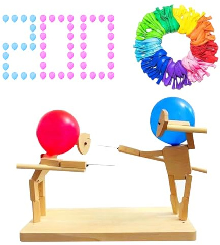 Wooden Balloon Brawlers Fencing Game, 2 Player Puppets Head Floor Games for Kids, Handmade Battle Game Puppet Set, Fast-Paced Party Christmas Game for Children and Adults(With 200 Balloons)