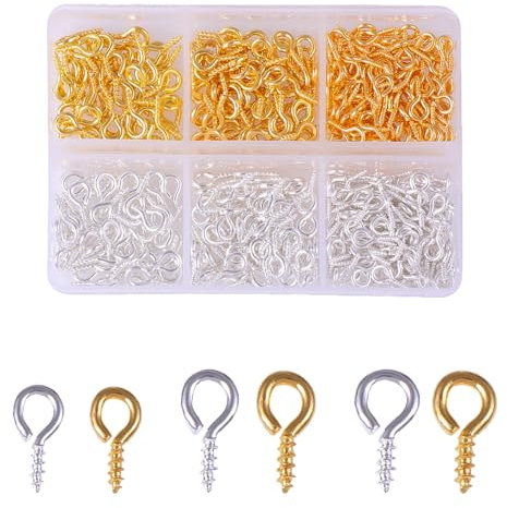 400 PCS Small Screw Hooks 3 Sizes Screw Eye Pins Metal Threaded Eyelet Screws Self Tapping Screw Hook for Jewellery Making DIY Craft Hanging Ornament