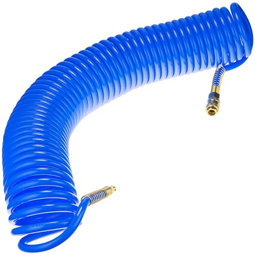 STIX PU Druckluft Spiralschlauch 5/8 mm 15 m mit Schnellkupplung 10 bar | PU Schlauch, Knickschutz, Max. 10 bar, Für Druckluftwerkzeuge