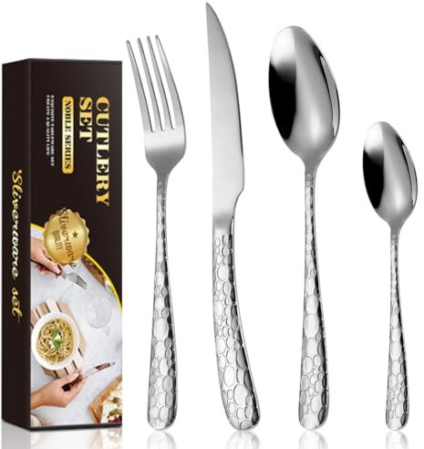 BILLION DUO Silver Cutlery Set - Flatware Set 24 Pieces - Stainless Steel Knife Fork Spoon Set Dishwasher Safe & Rustproof - Highly Polished Cutlery for 6 People