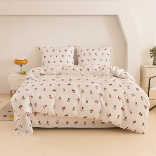 Cotton Market Ropa de cama ÖKO-TEX 220x200 cm - Microfibra de algodón - Juego de ropa de cama de 3 piezas con cremallera - Funda nórdica de 220 cm y 2 fundas de almohada de 70x80 cm - Rosa/Beige