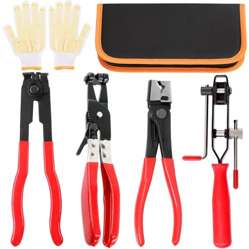 Keadic 5Pcs CV Joint Axle Boot Clamp Pliers, Hose Clamp Pliers, Clic-R Type Plier CV Boot Clamps Kit with Gloves, CV Joint Banding Tools for Most Cars