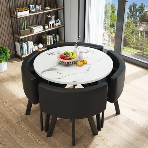 Rundes Konferenztisch-Set mit 4 Stühlen, 5-teilig, Küche, Esszimmermöbel, 80 x 74,9 cm, rund, Frühstücksbar für Zuhause, Esszimmer und Büro