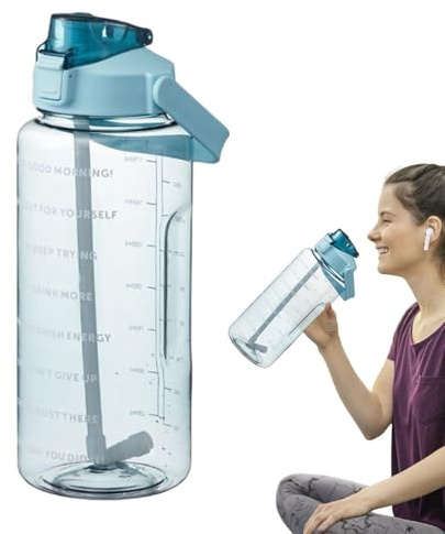 Vmiorzq Wasserflasche für Fitnessstudio, tragbare Flaschen mit Zeitmarkierungen, 2 l, auslaufsichere Wasserflasche für Fitness, auslaufsicher, Fitnessstudio, Radfahren, Outdoor