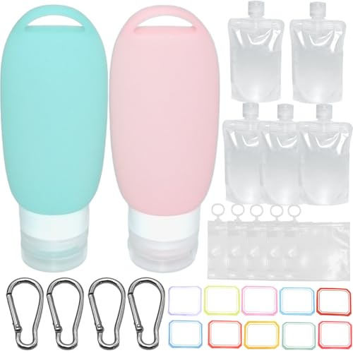 Pack of 2 90 ml Food Tubes for Filling Dog, 5 Refillable Empty Squeeze Bags, 5 Aeroplane Bags Liquids, Wet Food Silicone Travel Bottles with Carabiner for Outdoor Pet Outdoor Travel