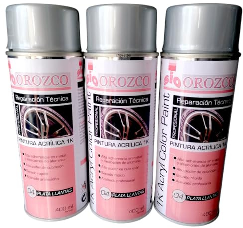SIO 3x PACK Pintura Plata Aluminio para Llantas en Spray 400 ml Pintura Acrílica Alta Resistencia – Secado Rápido – Acabado Metalizado Profesional para Llantas y Metal