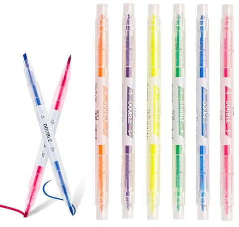 6 PCS Dual Tips Textmarker, Bibel Marker Stifte, Doppelseitiger Textmarker Highlighter Pen, für Hervorheben von Tagebüchern, Notizbüchern, Bibeln und anderen Papierbüchern in der Schule, im Büro