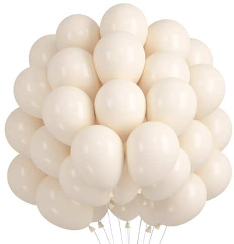 Luftballons Beige, 60 Stück 12 Zoll Luftballons Sand Weiß, Beige Ballons Geburtstag, Retro Cream Weiss Latex Ballons, Matt Sandweiß Helium Ballon für Geburtstagsdeko Hochzeit Babyparty Taufe Deko