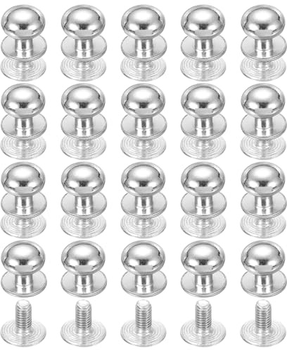 PATIKIL 12 mm Leather Rivets, 20 Sets Ball Head Stud Screw Back Round Head Button Chicago Screw Nipple Stud Rivet for Leather DIY Craft Handbag Belt Repairs, Silver Tone
