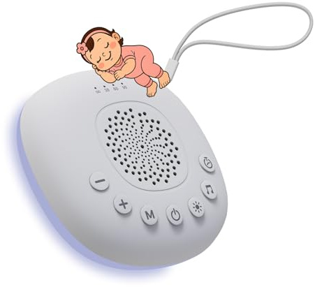 White Noise Machine med Ljus från MMOBIEL – 20 Lugnande Ljud, Timer, USB-C Uppladdningsbar – Kompakt Sömnhjälp för Baby, Barn & Vuxna med Varmvit & Flerfärgad LED, Musikloop – Vit