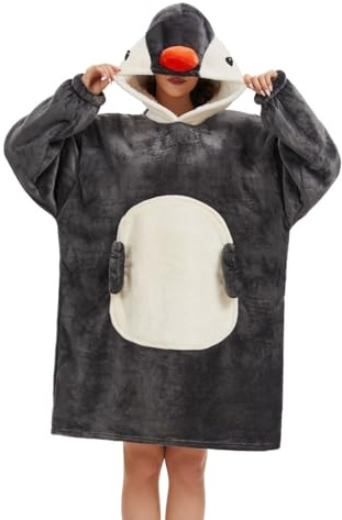 chuangminghangqi Kuscheldecke zum Anziehen mit Ärmeln und Kapuze Winter Comfy und Warm Sofadecke Unisex Übergroßes Pinguin Decken Pulli Damen Lustige Riesen Hoodie Decke