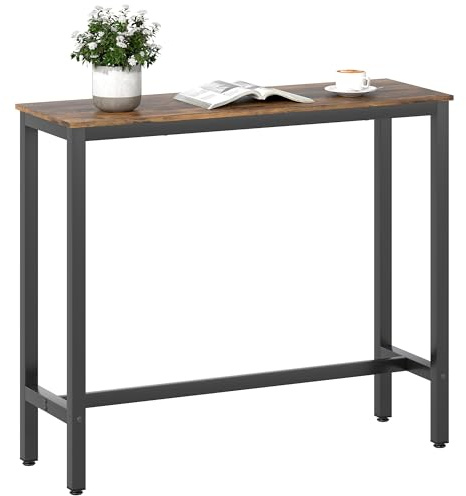 HOMCOM Rectangular Bar Table Adjustable Footpads Wood Effect, Rustic Brown
