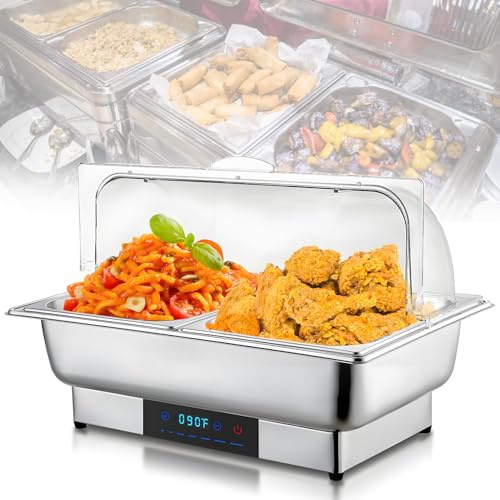GLBMXDD Scaldavivande e portavivande elettrici per Buffet, 9QT, in Acciaio Inox, riscaldatore per Buffet in Acciaio Inox da 600W, Temperatura Regolabile da 30 a 90°C, per Hotel e ristoranti 2