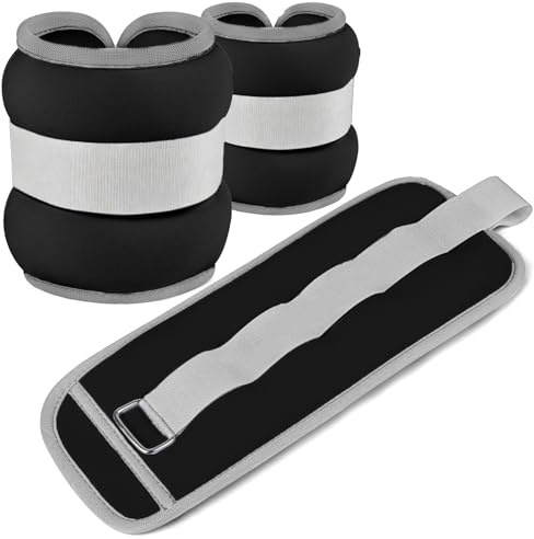 1 paio di cavigliere per polsi e caviglie, pesi per mano, braccio, peso alla caviglia, per fitness, corsa, ginnastica, yoga, danza (nero, 1 kg in totale)