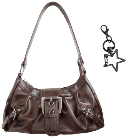VOSSOT Y2K Bag, PU Leder Schultertasche, Vintage Bag, Women Handtasche | Schultertasche mit Reißverschluss, Y2K Hobo Bag, für Teenager Mädchen, Perfekt für Party Date Alltag, mit Taschenanhänger