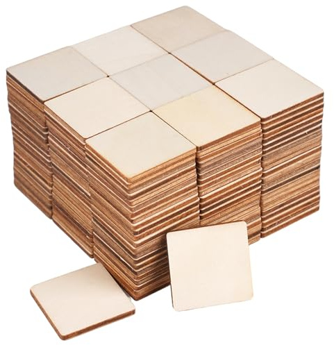 200 Stück 3 X 3 cm Natürliche Holzscheiben zum Basteln, Holzplättchen Quadratisch, Lackierbare Kleine Holzscheiben, Holzplatte für Diy-Handarbeiten, Hochzeits- und Weihnachtsdekorationen