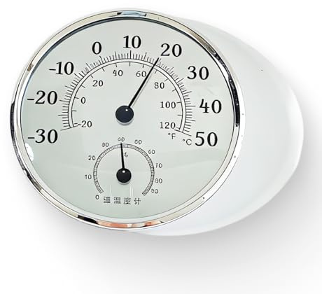 10 cm Analoges Thermometer Außen, 2-in-1 Aussenthermometer und Hygrometer für Garten, Gewächshäuser, Autos und Häuser, Outdoor Thermometer ohne Batterie, Wandmontiert