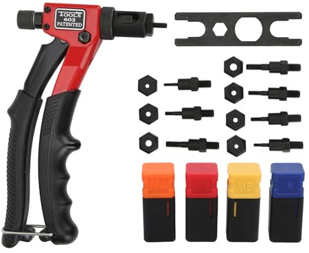 Heavy Duty Hand Rivet Nut Tool Kit | Manual Riveter for Metal/Auto/Furniture | M3 M4 M5 M6 10-24 1/4-20 6-32 8-32 Mandrels & Nutserts