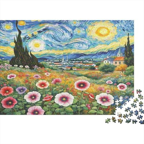 Cielo Stellato Paesaggio Puzzle 1000 Pezzi Carta Puzzle per Adulti Prato Fiorito Gioco di Puzzle 1000 Pezzi Relax Casa 38x26cm/1000pcs