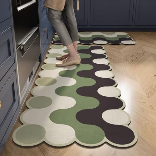 Alfombra Cocina 50X80Cm Verde Negro Alfombra Vinilica Cocina Cuero,Modernas Lavable Antideslizante Anti Fatiga para Pasillo, Comedor,Hogar Alfombrilla Cocina