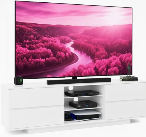 Centurion Supports Avitus High Gloss White with 4-High Gloss White Drawers & 3-Shelf 32-65 LED/LCD/Plasma Cabinet TV Stand