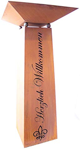 Rostikal Rost Deko Säule 1,15 cm Herzlich Willkommen mit Pflanzschale Edelrost Gartendeko